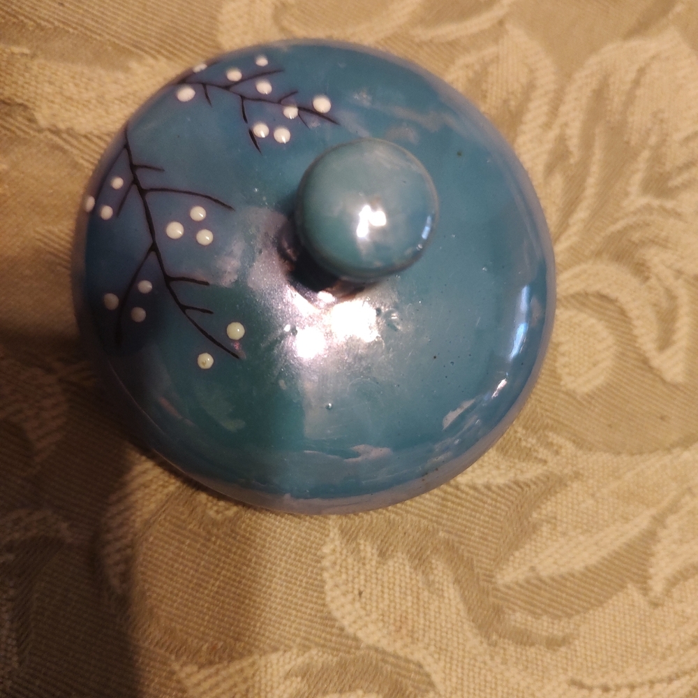 🔹⛩️🔹Gorgeous Antique 1940's Blue Lusterware Cherry Blossom Nippon Sugar Bowl - Picture 9 of 11